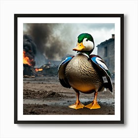 Duck In Flames Art Print