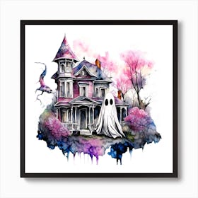 Spooky Haunted House Painting For Halloween Art Print