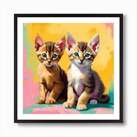 Flat Art Painting Two Cute Adorable Abyssinian Kittens 1 Art Print