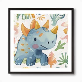 Cute Muted Pastels Triceratops Dinosaur 1 Art Print