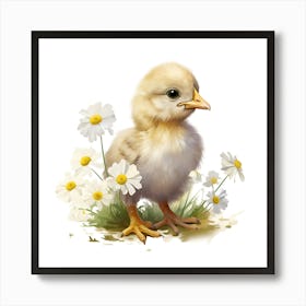 Little Chick With Daisies Art Print