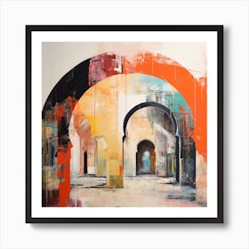 Abstract Contemporary Art Print - Endless Archways Of Red, Orange & Blue   Art Print