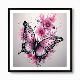 Butterfly And Flowers 11 Art Print