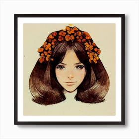 Orange Flower Crown Square Art Print