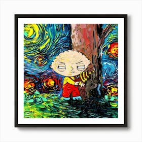 Stewie Family Guy Painting Starry Night Van Gogh Art Print