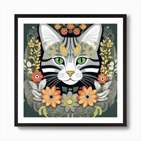 morris Cat With Flowers 5 Art Print