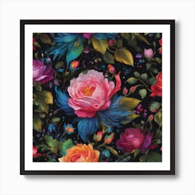 Roses On Black Art Print