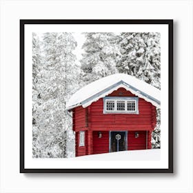 Small Log Cabin In The Snow Art Print