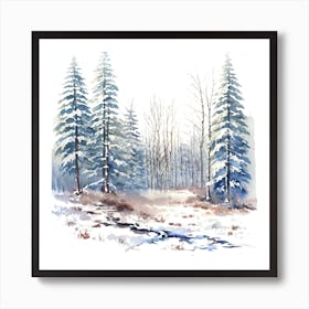 Winter Landscape Watercolor Painting Art Print