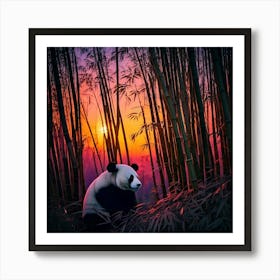 Firefly Twilight, Bamboo, Forest, Panda, Closeup, Glow, Purple, Peach, Mystery, Allure, Atmosphere, (10) Art Print