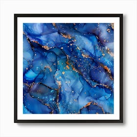 Abstract Blue And Gold Marble Texture Art Print