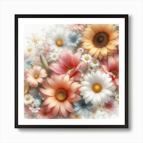 Summer Floral Dream A Delicate Watercolor Of Blooming Flowers 1 Art Print