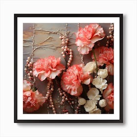 Carnations And Pearls Art Print