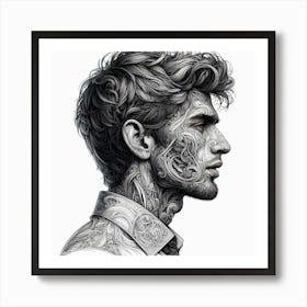 Portrait Of A Man With Tattoos Art Print