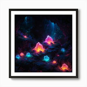 Cave With Glowing Crystals Art Print