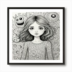 Girl With Monsters Art Print