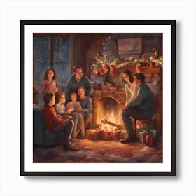 large christmas wall art Family By The Fireplace Art Print