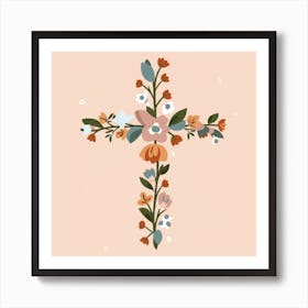 Cross With Flowers Art Print