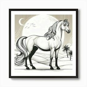 Line Art Arabian stallion 4 Art Print