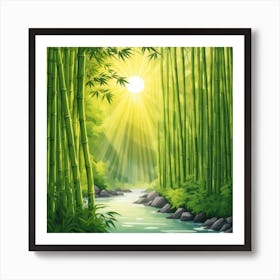 A Stream In A Bamboo Forest At Sun Rise Square Composition 274 Art Print