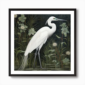 Ohara Koson Inspired Bird Painting Egret 2 Square Art Print