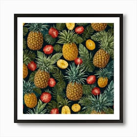 Pineapples And Strawberries Seamless Pattern Art Print