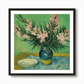 Pink Roses In A Blue Vase Art Print