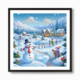 Snowman Village Art Print