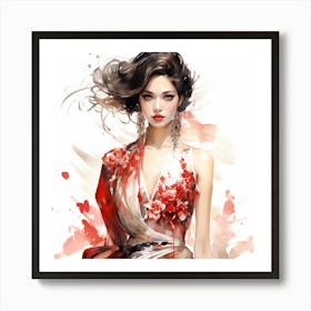 Chinese Woman In Red Dress 1 Art Print