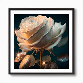 Illuminating A Delicate White Rose Silver Glitter Bouquet Art Print