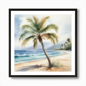 Palm Tree In Beach Watercolor Art Print