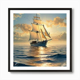 Sailing Ship At Sunset Art Print