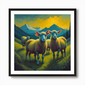 Sheep In The Mountains Art Print