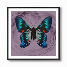 Mechanical Blue Butterfly The Ancyluris Meliboeus On A Lilac Background Art Print