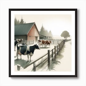 Cows In A Barn Art Print