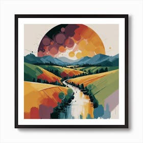 The wide, multi-colored array has circular shapes that create a picturesque landscape 5 Art Print