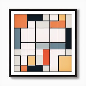 White, yellow and blue Squares Mid Century Art Print