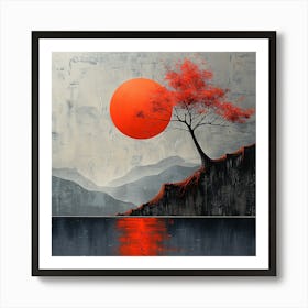 Red Tree with the sun - abstract art, abstract painting  city wall art, colorful wall art, home decor, minimal art, modern wall art, wall art, wall decoration, wall print colourful wall art, decor wall art, digital art, digital art download, interior wall art, downloadable art, eclectic wall, fantasy wall art, home decoration, home decor wall, printable art, printable wall art, wall art prints, artistic expression, contemporary, modern art print, Art Print