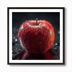 Delicious looking Red Apple, fresh looking with water droplets Art Print