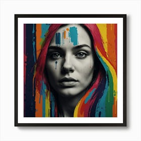 Girl With Colorful Hair Art Print