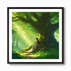 Girl Sitting Under A Tree Art Print