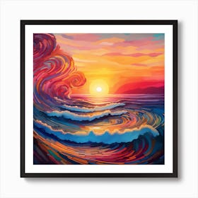 Ocean Waves At Sunset 3 Art Print