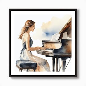 Watercolor Of A Woman Playing The Piano Art Print