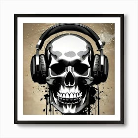 Skull With Headphones 139 Art Print