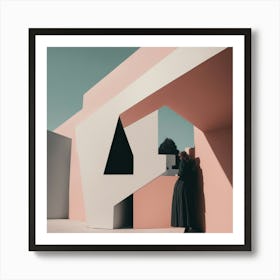 Woman In A Pink Building Art Print