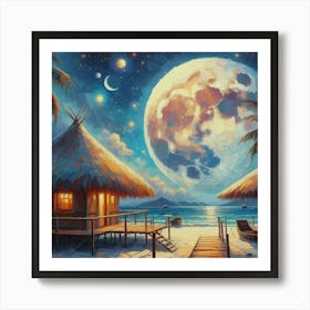 Full Moon On The Beach Art Print