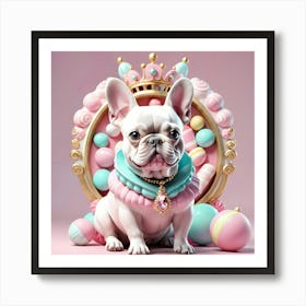 French Bulldog With Crown Affiche