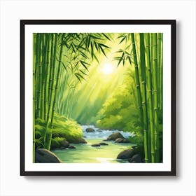 A Stream In A Bamboo Forest At Sun Rise Square Composition 243 Art Print