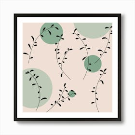 Plants Pattern Design Branches Branch Leaves Botanical Boho Bohemian Texture Drawing Circles Nature Green Art Print