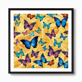 Butterflies On A Yellow Background Art Print